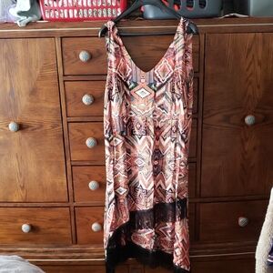 mblm Asymmetrical Dress with Geometric Pattern in Orange and Black